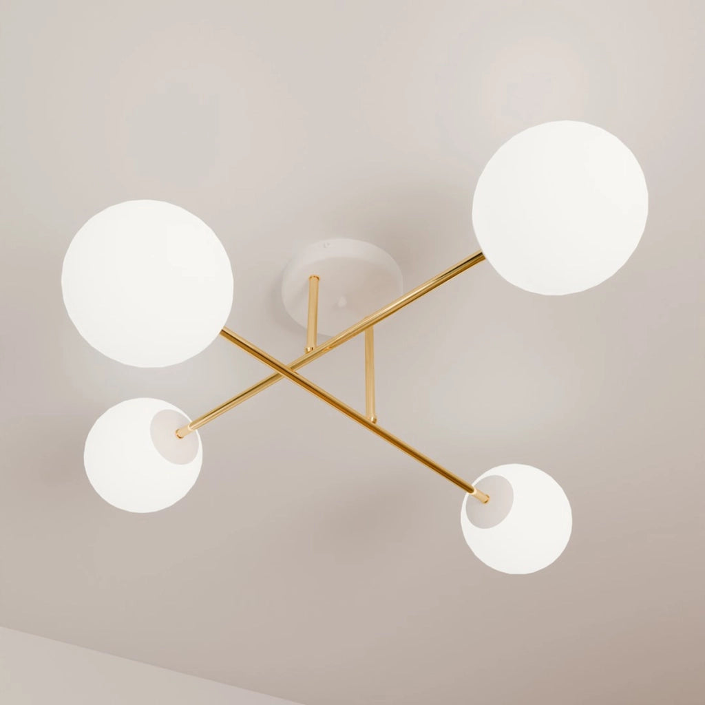 Lampada a sospensione MAGNUM in acciaio oro e vetro bianco