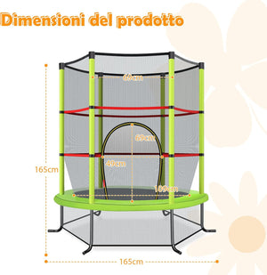 Trampolino Elastico Bambino in Acciaio, Tappeto Elastico Bambini da Esterno e da Interno, con Rete e Cusicnetti Antiscivolo（Verde)