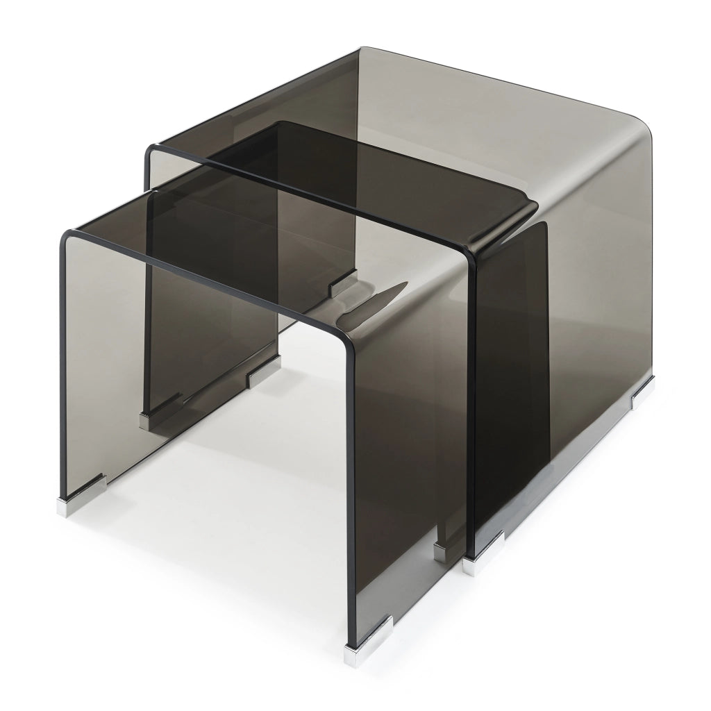 Set Kariengem di 2 Tavolini Sovrapponibili in Vetro - Grigio Scuro [en.casa]