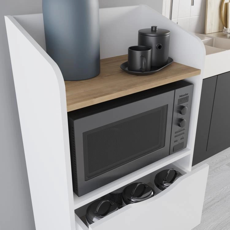 Mobile Multiuso Bianco con 2 Cassetti e 1 Ripiano Effetto Legno 60x36x136 cm