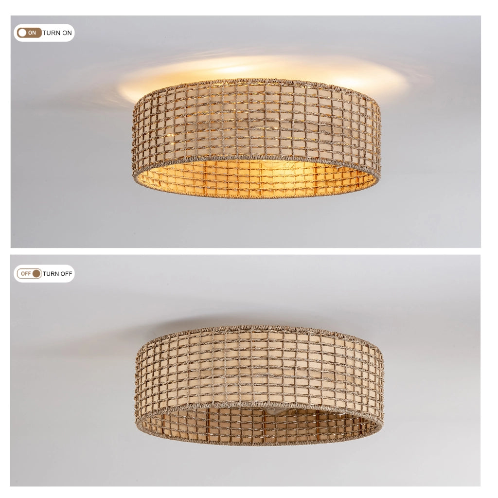 Ventilatore da soffitto 19 pollici con luce, motivo quadri rattan, doppio controllo app e telecomando, 6 velocit¨¤ reversibili, moderno