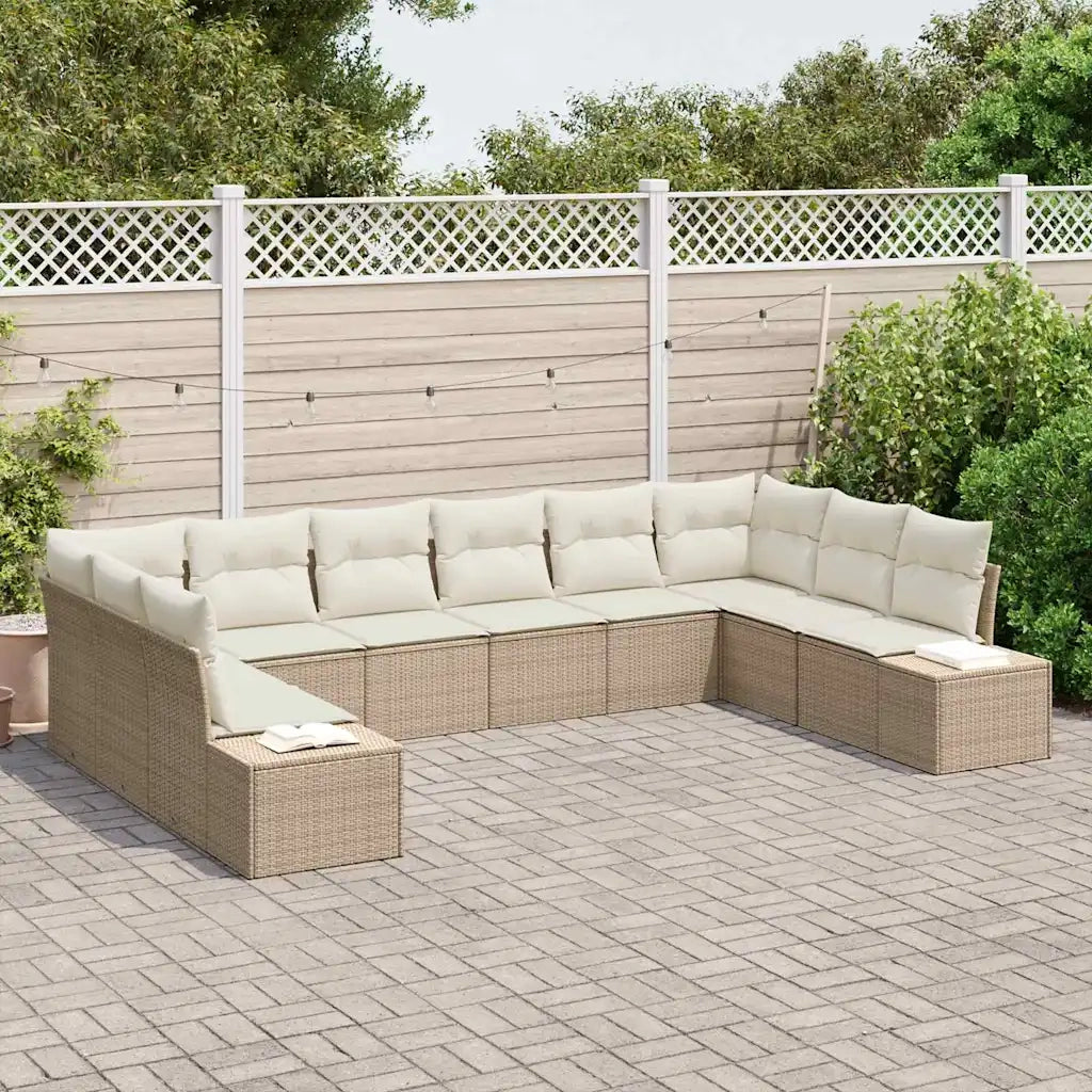 Set Divano da Giardino con cuscino 10 pcs Beige polyrattan 3347241
