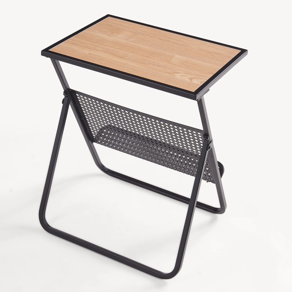 Tavolino Jäller con Portariviste Integrato 48 x 40 x 30 cm Nero / Effetto Rovere [en.casa]
