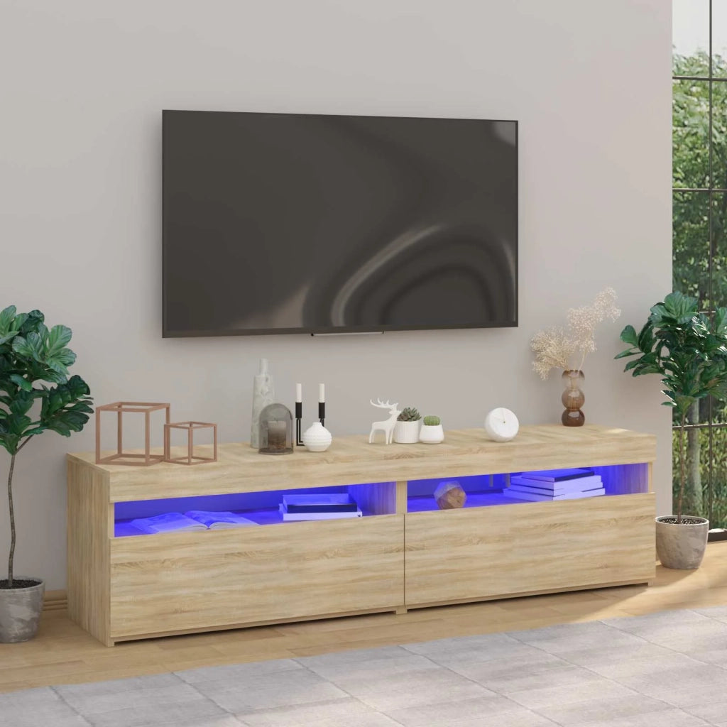 Mobili Porta TV con Luci LED 2 pz-Credenza per TV Rovere Sonoma 75x35x40 cm