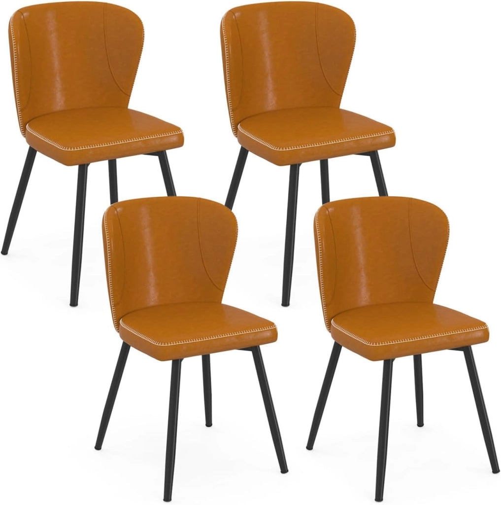Set di 4 sedie ISAURE marrone con cuciture e gambe in metallo nero