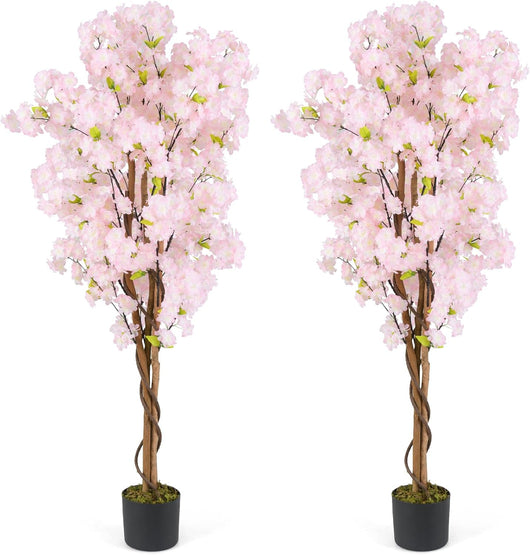 2 Alberi di Ciliegio Artificiale 150 cm, Set di 2 Piante Finte in Vaso da Vivai con Fiori Rosa e Foglie Verdi, Piante Decorative per Casa, Ufficio e Negozio