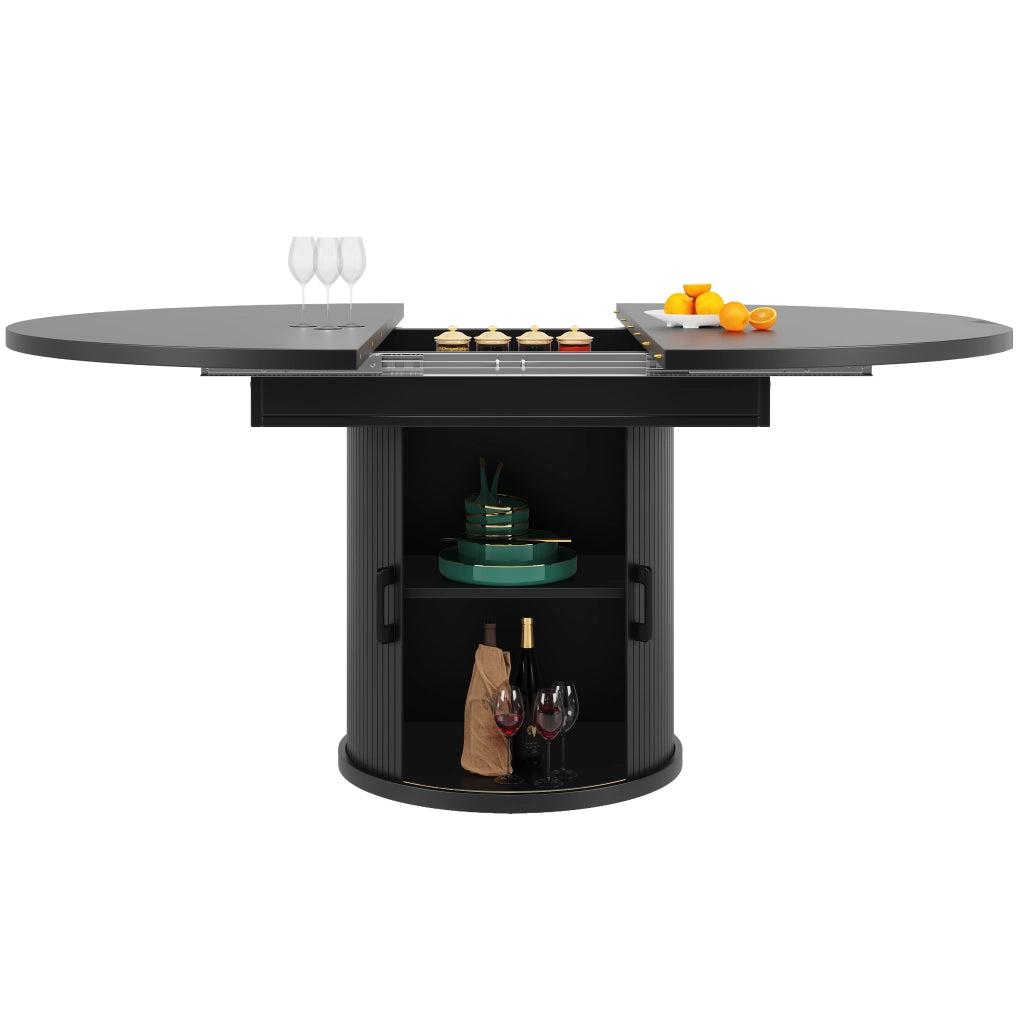 Tavolo da Pranzo Rotondo Allungabile ¨C MINIMAL ¨C Noce/Nero, 118-158 cm, 6 Persone