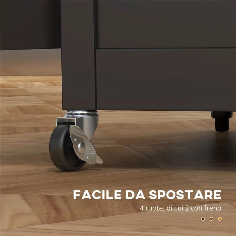 CARRELLO CUCINA CON CASSETTO ARMADIETTO REGOLABILE E PORTASCIUGAMANI IN LEGNO 67X48X86.5 CM NERO E ROVERE