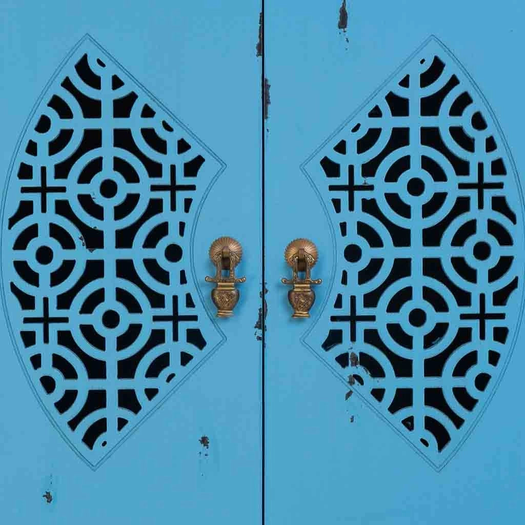 Mobiletto in legno con 4 cassetti e 2 ante colore blu 60x40x140h cm