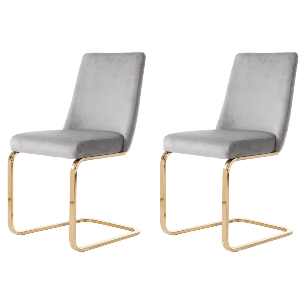 Set 2 sedie da pranzo in velluto grigio con gambe in metallo