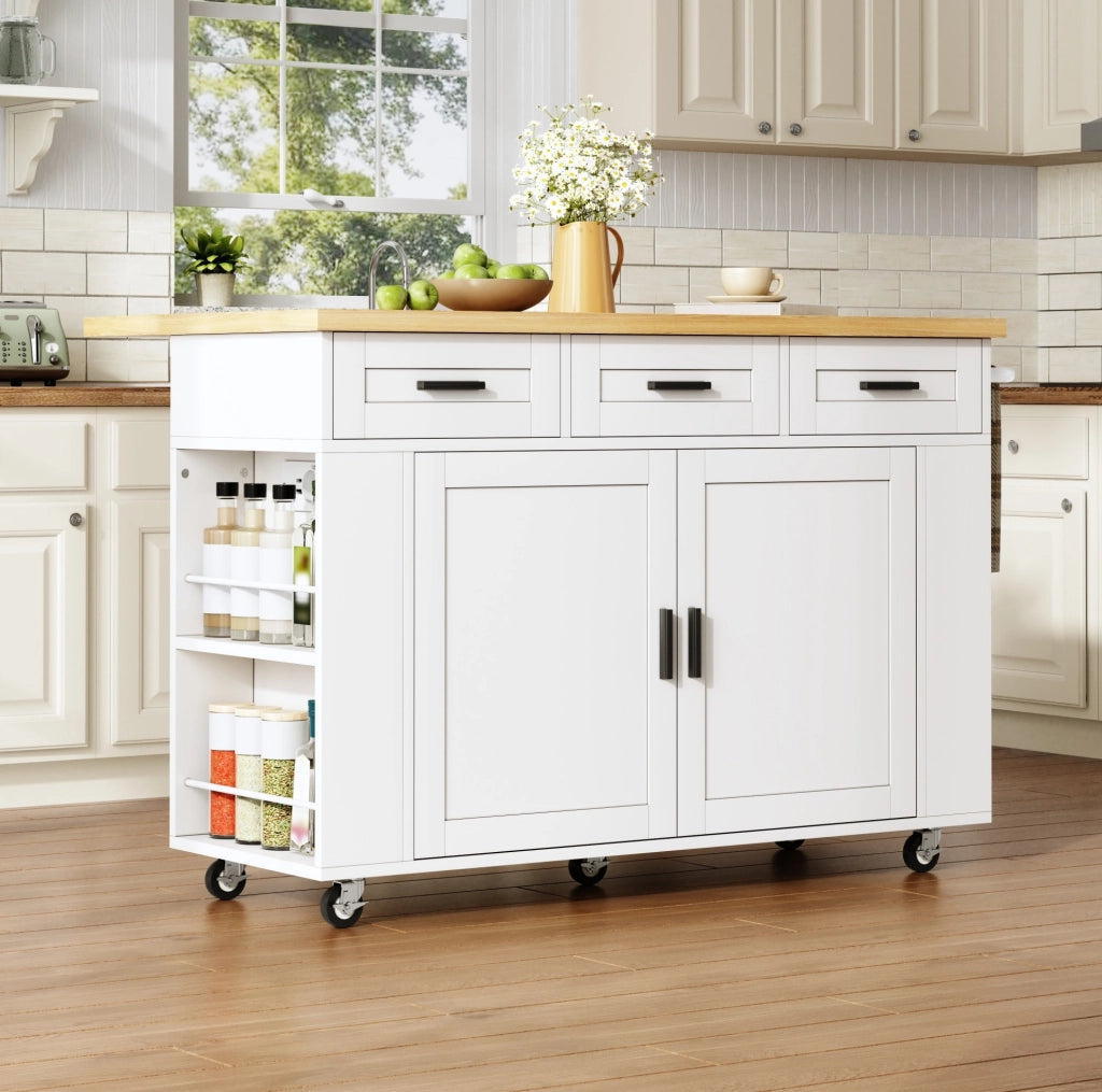 Isola da cucina con piano ribaltabile 120x45(70)x84 cm in MDF natural e bianco
