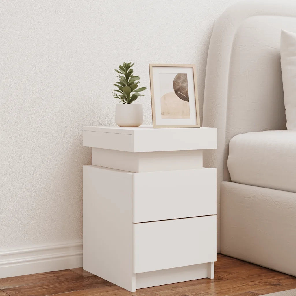 Comodino con Luci LED-Tavolino da notte Bianco 35x39x55 cm