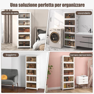 Scatola Portaoggetti, Contenitori in Plastica con Coperchio e 4 Ruote, Contenitore Pieghevole Impilabile per Soggiorno, Cucina e Camera da Letto (XL-Set di 5)