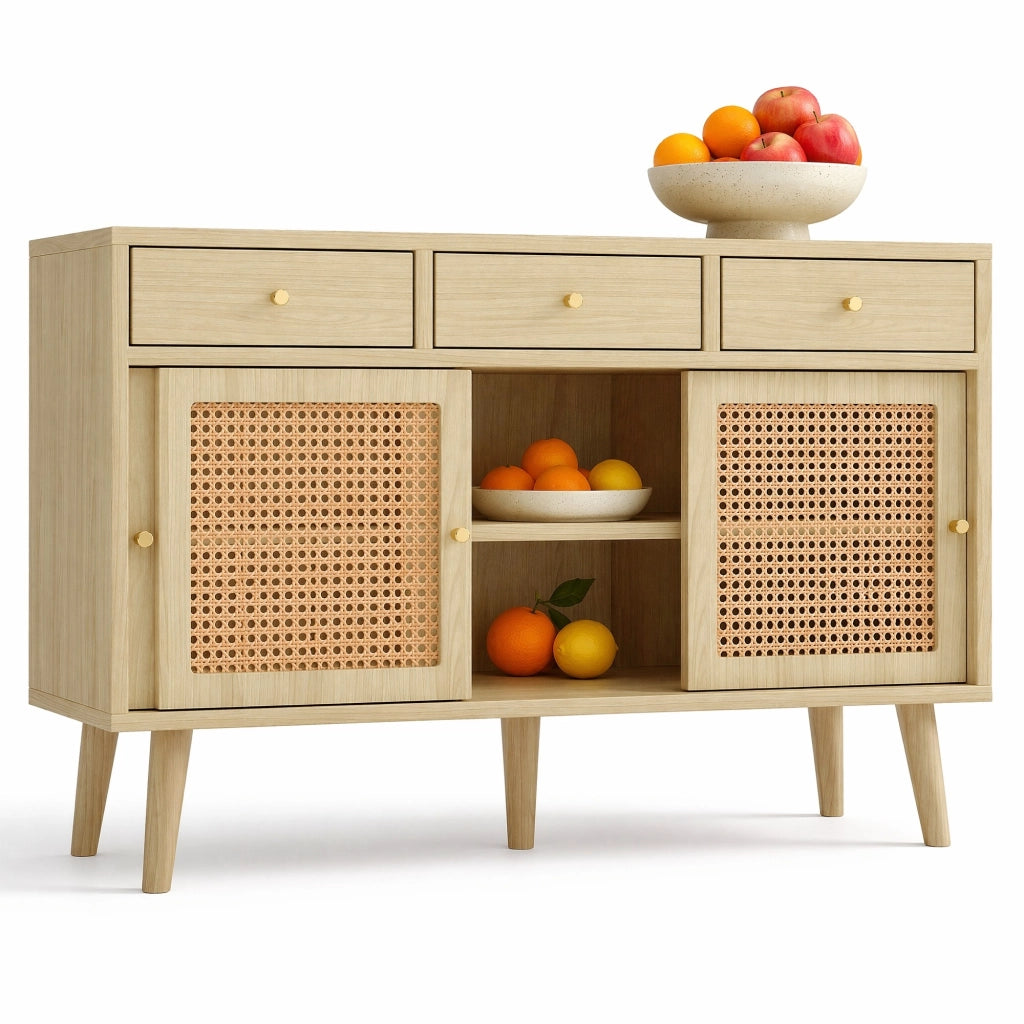 Credenza in MDF rovere con 3 cassetti e 3 ante