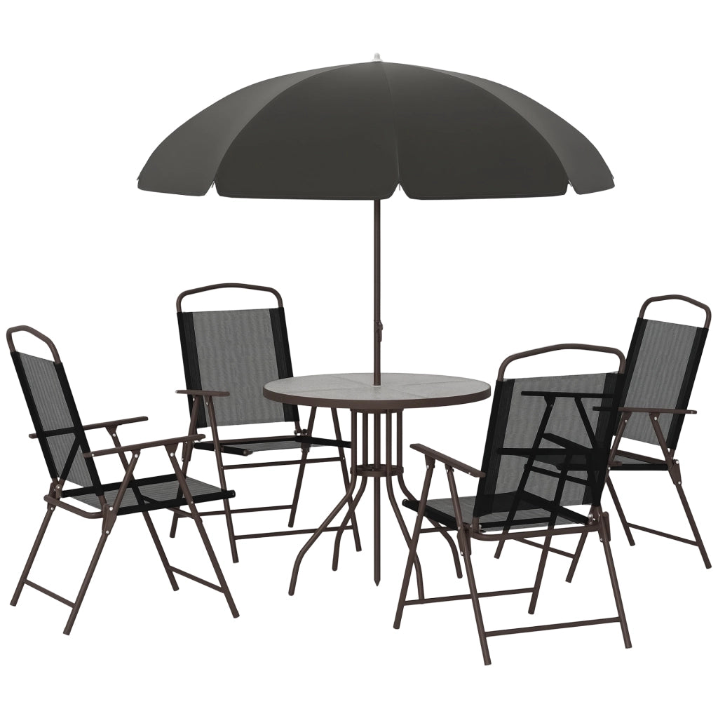 Set Salotto Giardino 6 pezzi ¨C Xylo ¨C Tavolo rotondo + 4 sedie pieghevoli + parasol acciaio nero