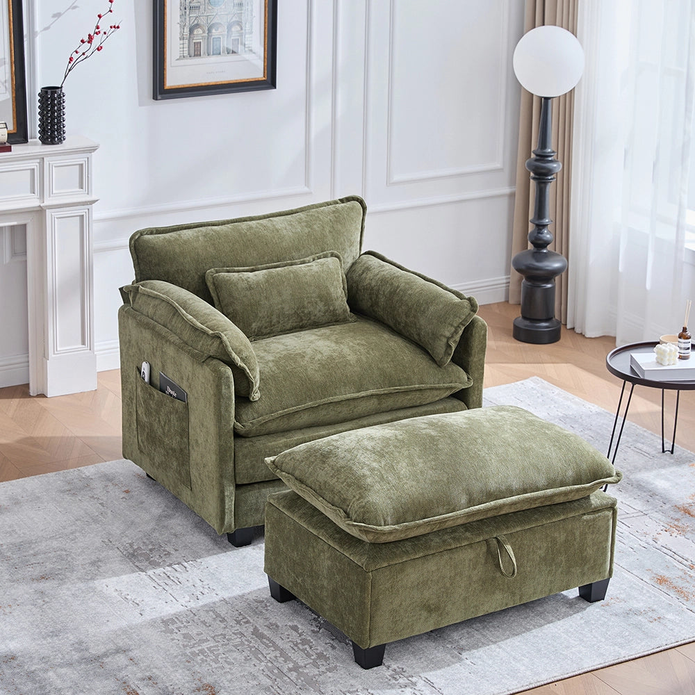 Poltrona oversize - Xylo - con poggiapiedi e pouf tasche laterali velluto
