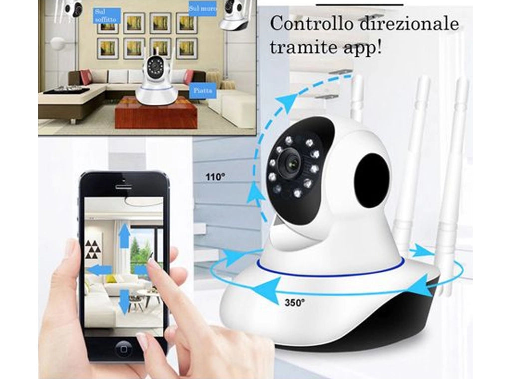 Telecamera IP Wi-Fi Motorizzata da Interno Smart Camera di Sicurezza Wireless con Tripla Antenna Risoluzione HD Visione Notturna e Tracciamento Movimento