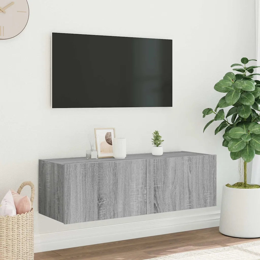 Mobile TV a Parete con Luci LED Grigio Sonoma 100x35x31 cm 837300