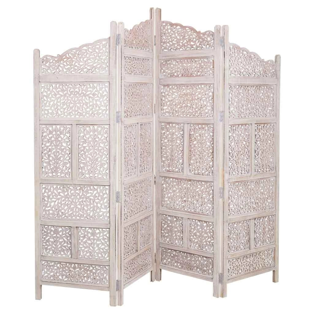 Paravento in legno bianco fatto a mano 50(x4)x2x180h