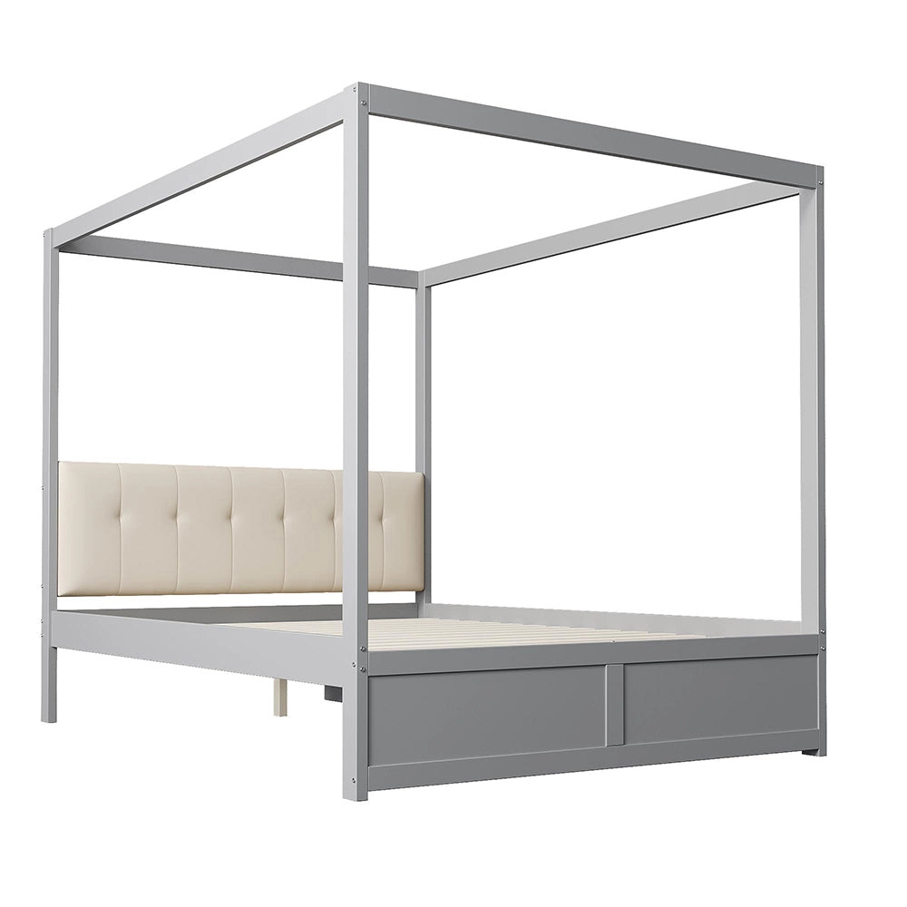 Letto-Xylo-140x200 cm-4 cassetti, testiera imbottita, legno, grigio