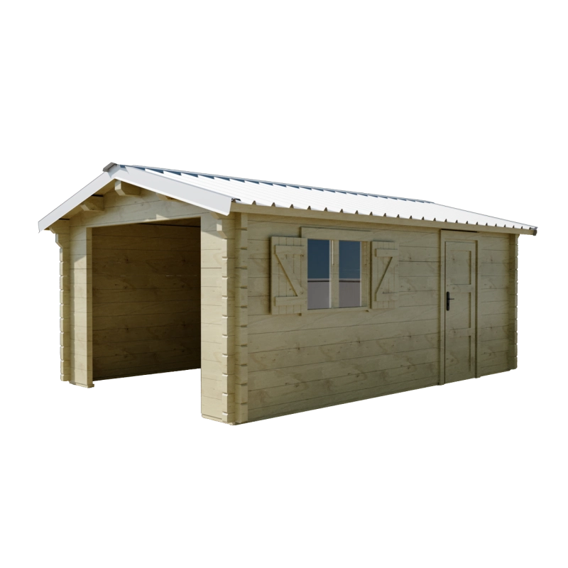 Garage in legno lamellare 360x548 cm – Pareti 80 mm – Tetto 26 m² – Porta vetro – Saska – SA3655G Foresta