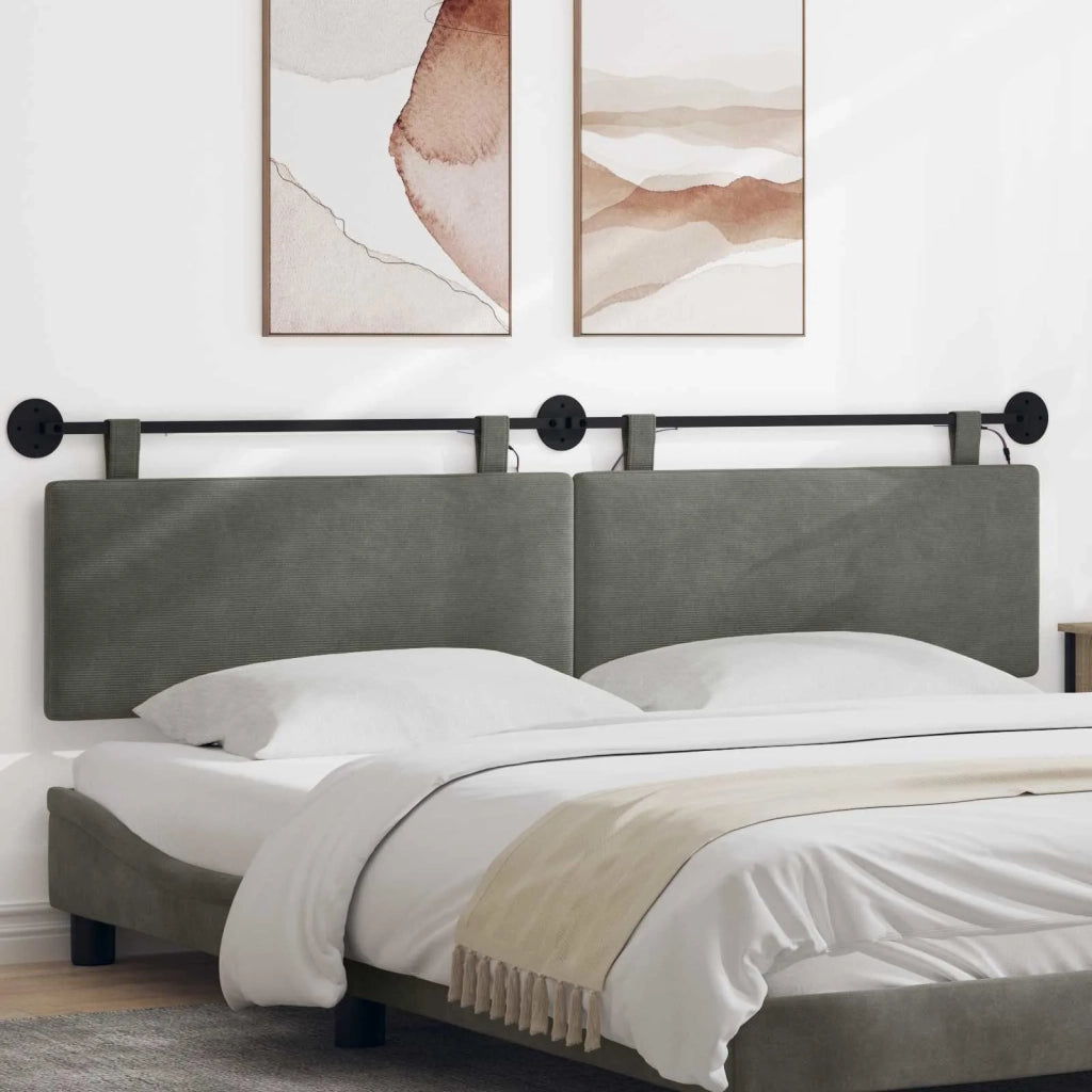 Testiera sospesa Con luce LED Grigio Chiaro Tessuto in Cords