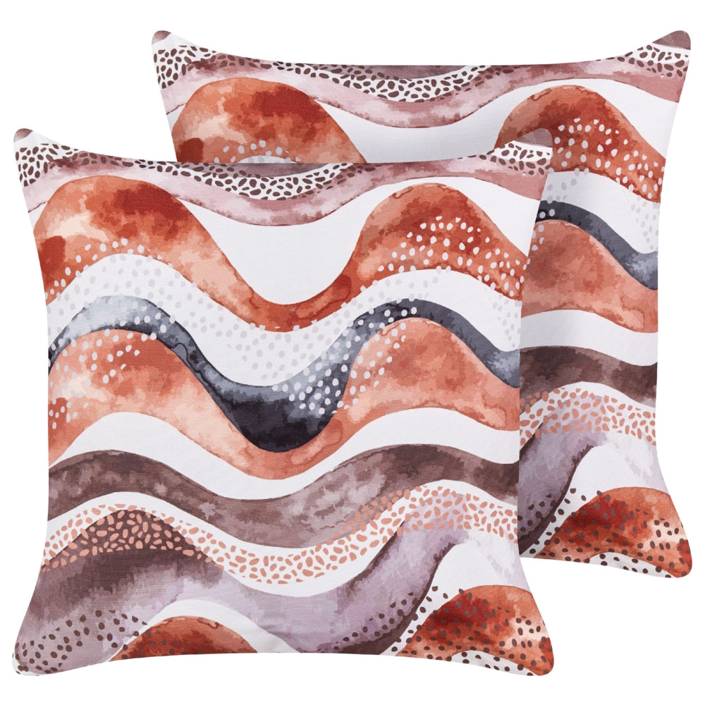 Set di 2 cuscini da esterno in tessuto di poliestere marrone con motivo astratto 45 x 45 cm terrazzo esterno interno