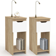 IDMarket - Set di 2 comodini stretti a 1 cassetto ANOUK con nicchia in faggio e bianco