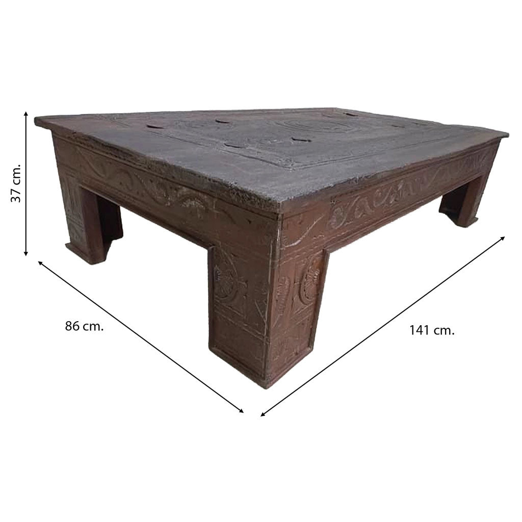 Tavolino in legno artigianale marrone 141x86x37h cm