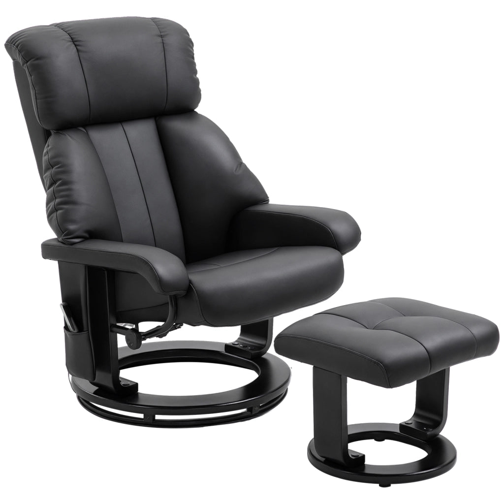 Poltrona Relax Reclinabile e Massaggiante con Pouf Poggiapiedi e Telecomando, 76x80x102 cm Nero