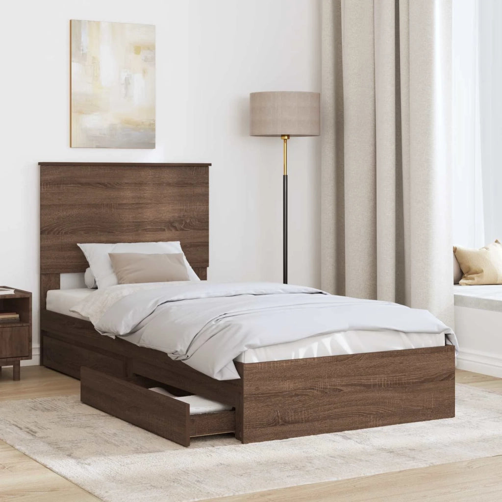 Letto con Contenitore con testiera Rovere Marrone 75 x 190 cm 3409607