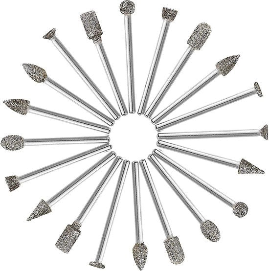 Set di 20 diamanti per smerigliare, lucidare e graverare - 3 mm con mandrino per attrezzi rotanti