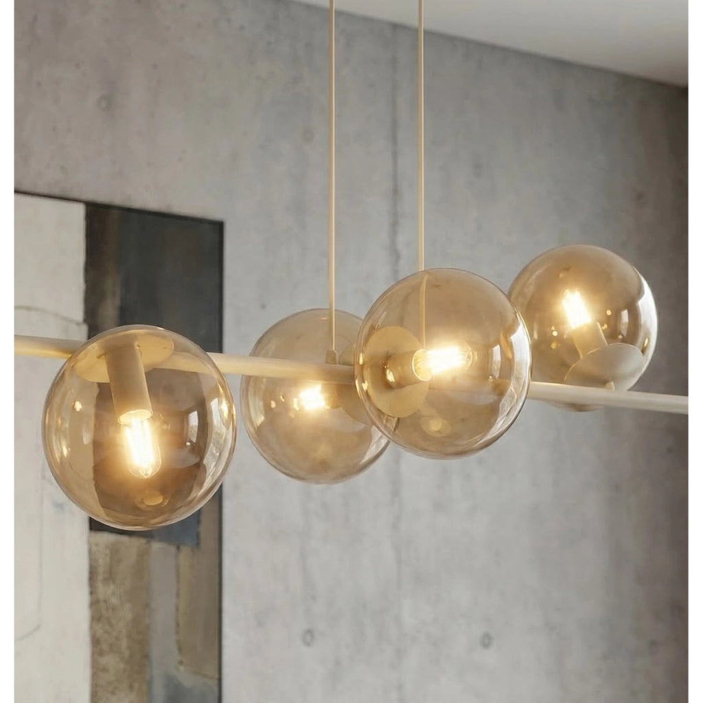 Lampada a sospensione Magnus in acciaio beige e vetro ambrato