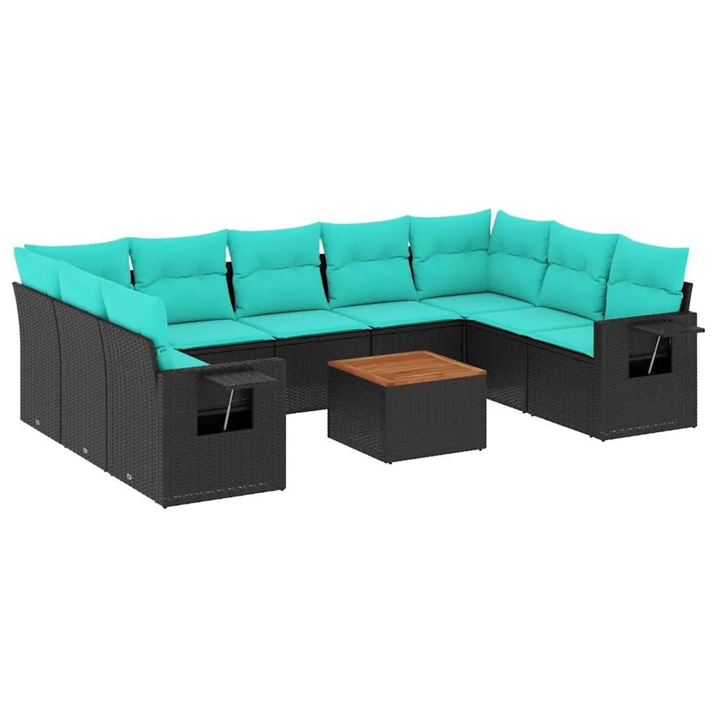 Set Divani da Giardino 10 pz con Cuscini Nero in Polyrattan 3224706