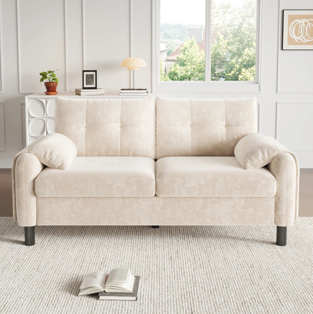 Divano 2 posti 158x80x88.5 cm salvaspazio in chenille beige