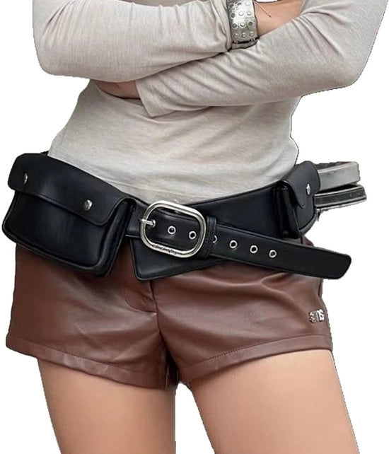 Cinturino in Pelle con Tas per Donne Nero - Adattabile 80-100cm - Borsa Accessorio Moda