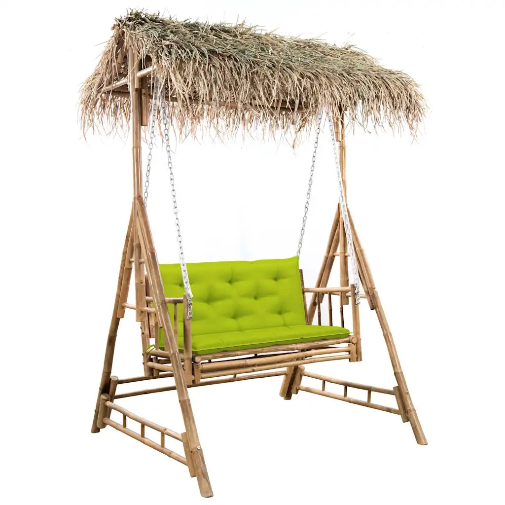 Dondolo da Giardino 2 Posti Cuscini Foglie di Palma 202cm Bambù 3063944