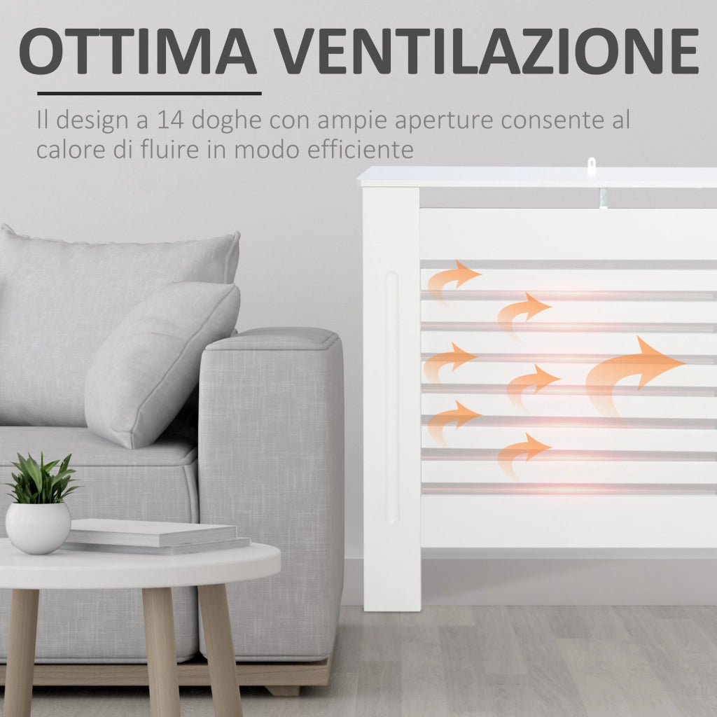 Copritermosifone a Doghe 172x19x81 cm con Ripiano Portaoggetti in MDF Bianco