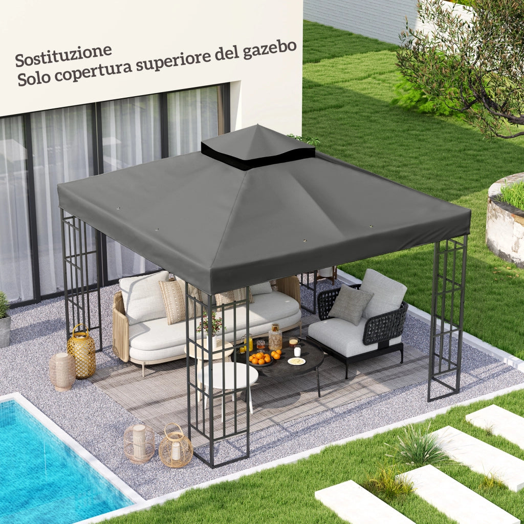 Telo per Gazebo da Giardino 3x3m UPF30+ a 2 Livelli in Poliestere Grigio Scuro