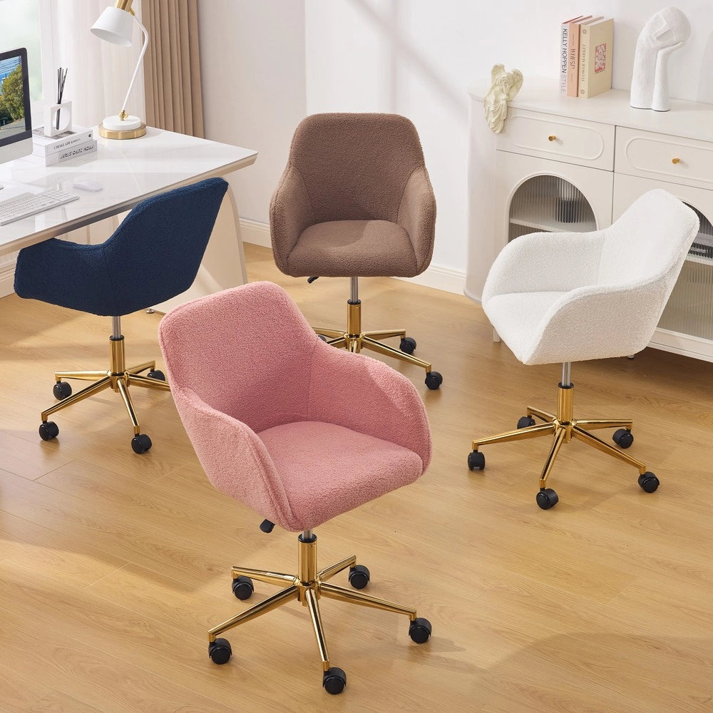 Sedia da ufficio girevole ¨C Minimal ¨C Tessuto teddy, gambe oro, altezza regolabile, colore blu scuro