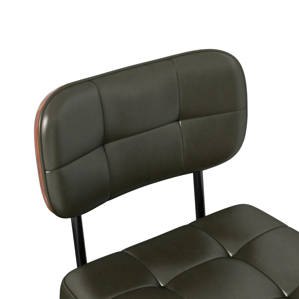 Sgabello da bar girevole con schienale ergonomico e rivestimento in PU, struttura in metallo e legno verde