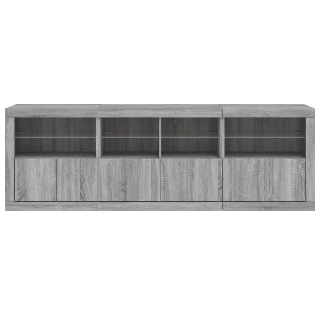 Buffet credenza cassettiera armadio mobile contenitore organizer per cucina soggiorno salotto con luci LED Sonoma 202 x 37 x 67 cm grigio 02_0030067