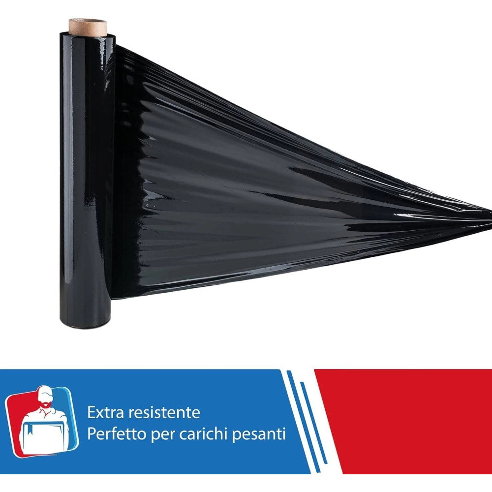 Trade Shop - Film Estensibile Pellicola Nera Rotolo Manuale Per Imballaggi 160mx23myx50cm -