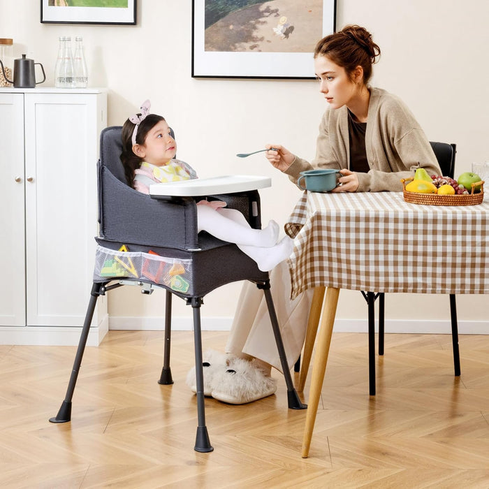 Seggiolone Pieghevole per Bambini, Seggiolone Salvaspazio con Vassoio Regolabile a 2 Livelli, Cintura di Sicurezza, Aperture Regolabili per Gambe, Tasche, per Bambini 6-36 Mesi