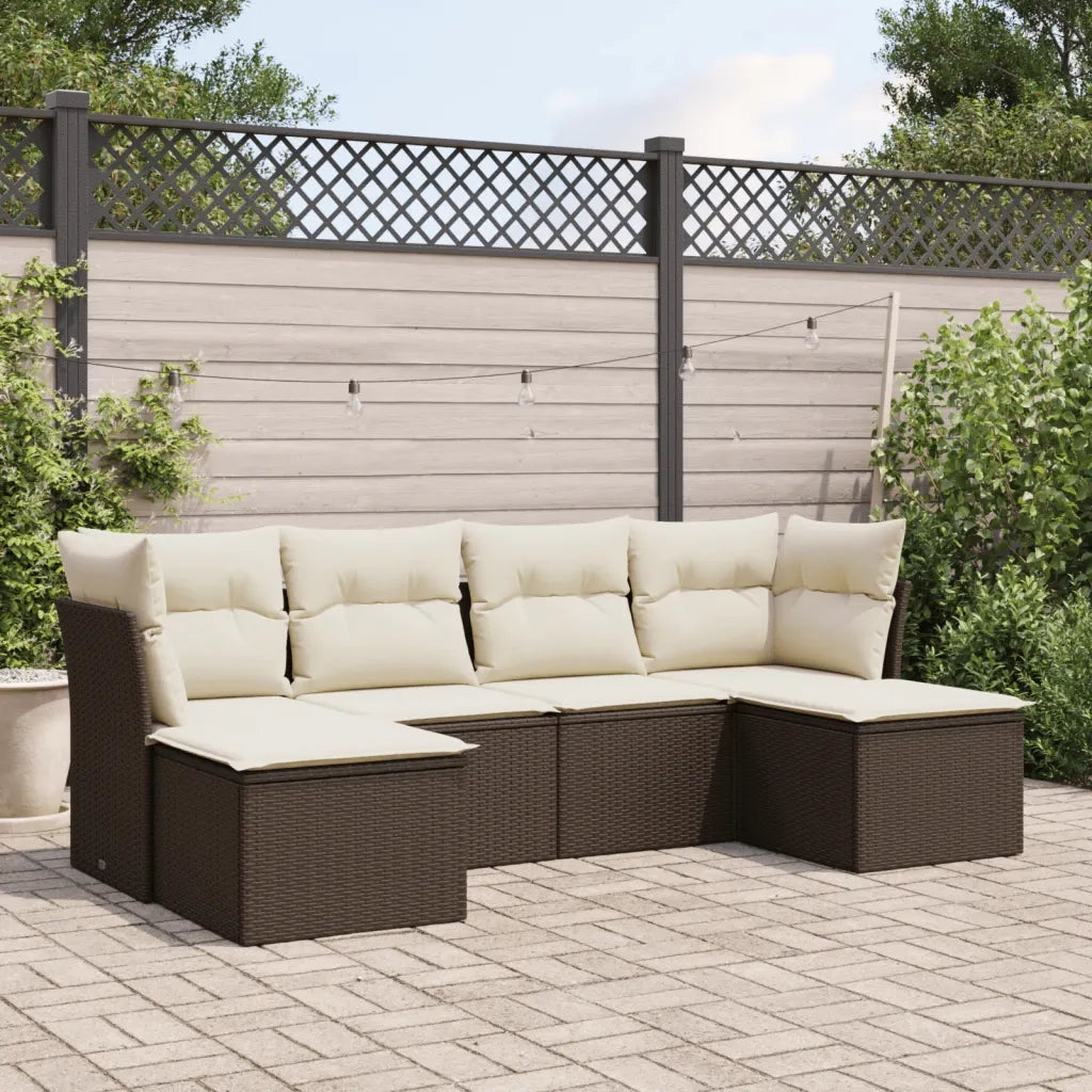 Set Divano da Giardino 6 pz | Set Salotto da Giardino con Cuscini Marrone in Polyrattan