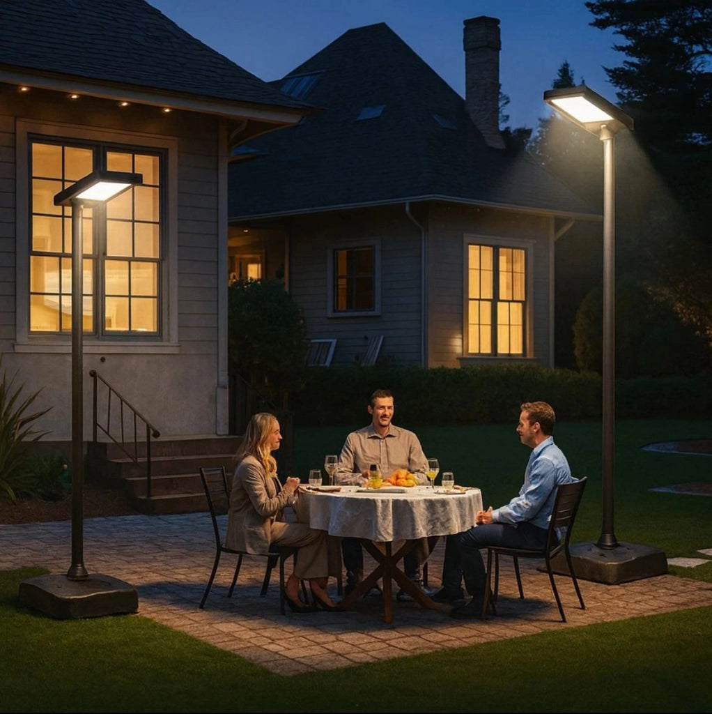 Lampione solare 290W con telecomando CCT, palo regolabile 2630 mm e autonomia 14 ore per illuminazione esterna professionale IP54
