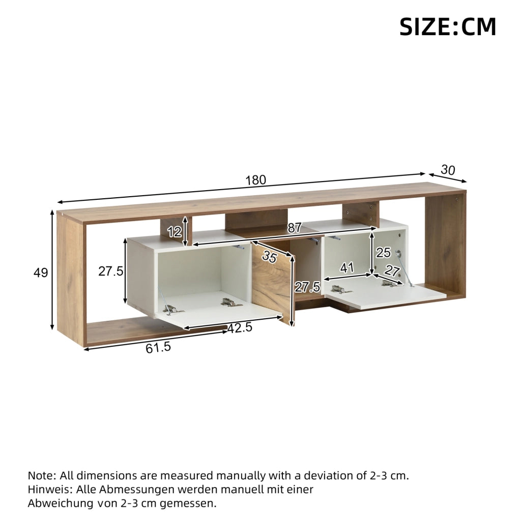 Mobile TV 180x30x49 cm con 6 vani e portata 45 kg in truciolare bianco e naturale