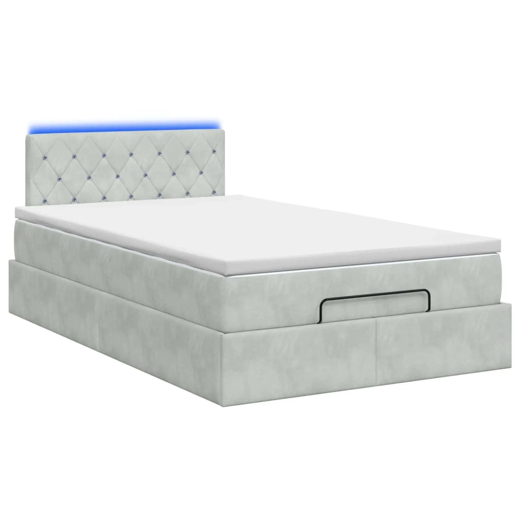 Letto Ottomano con Materasso e LED Grigio Chiaro 120 x 190 cm 3458217