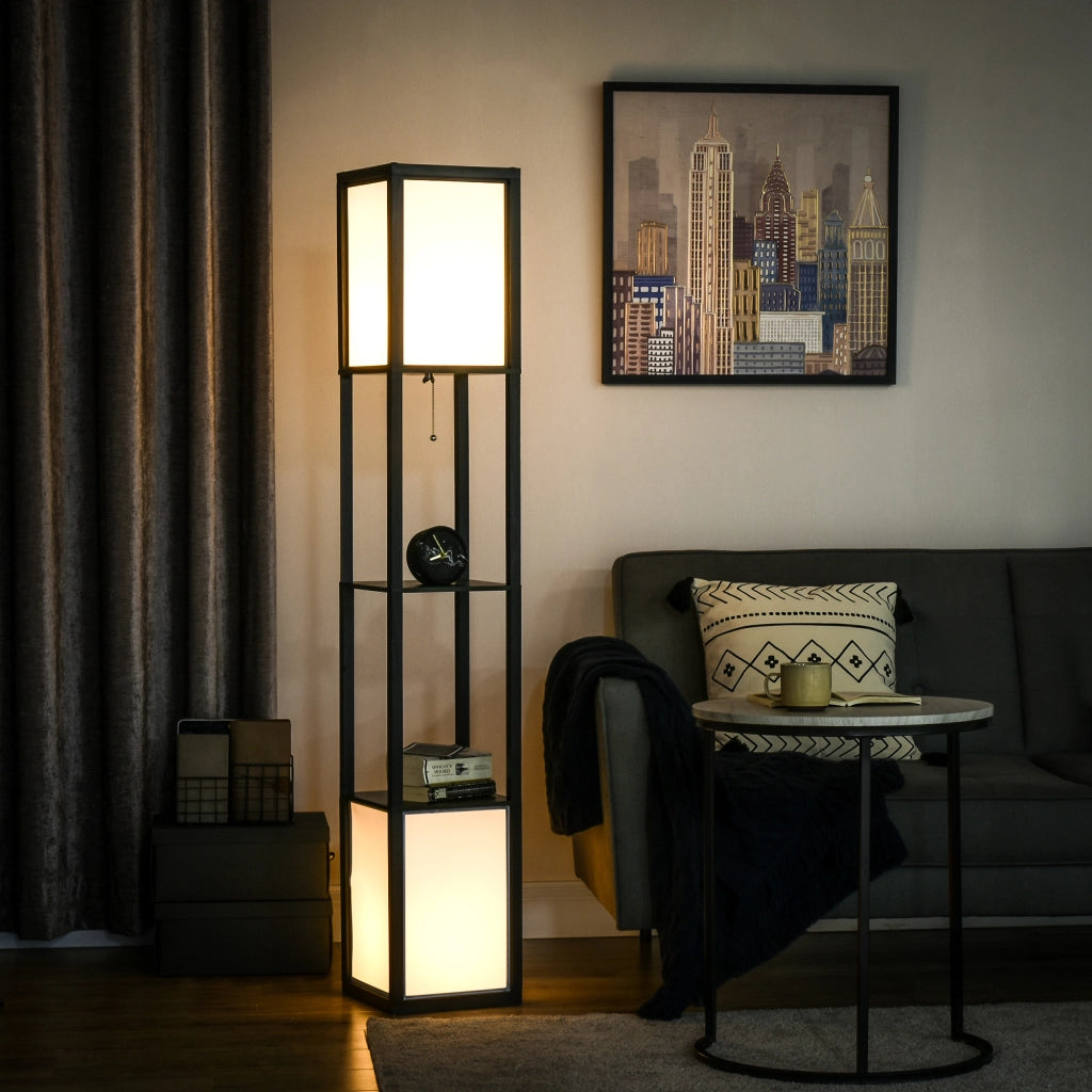 Lampada da terra con mensola ¨C Zephmum ¨C Nero e Bianco 26x26x156 cm
