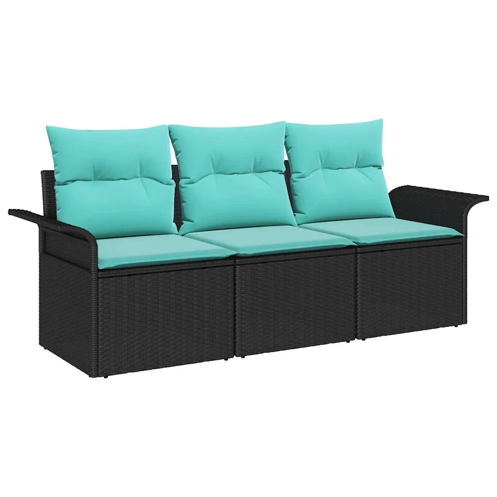 Set di divani con cuscino 3 pcs Nero e Blu polyrattan